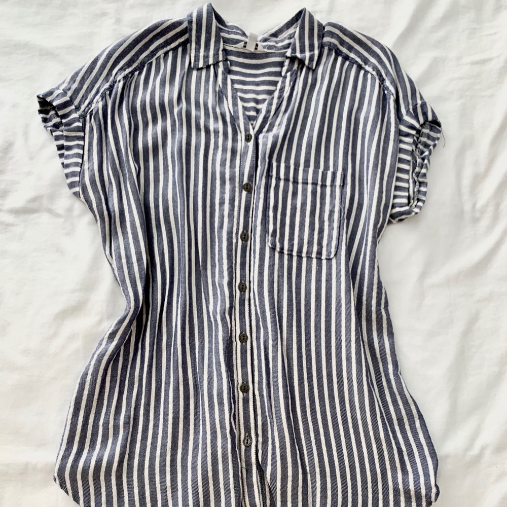 Striped blue and white button up top